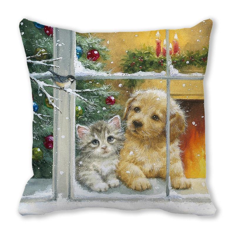 Рождество кошка собака 2022 новый год рождественское украшение подушка наволочка снеговик подарок
