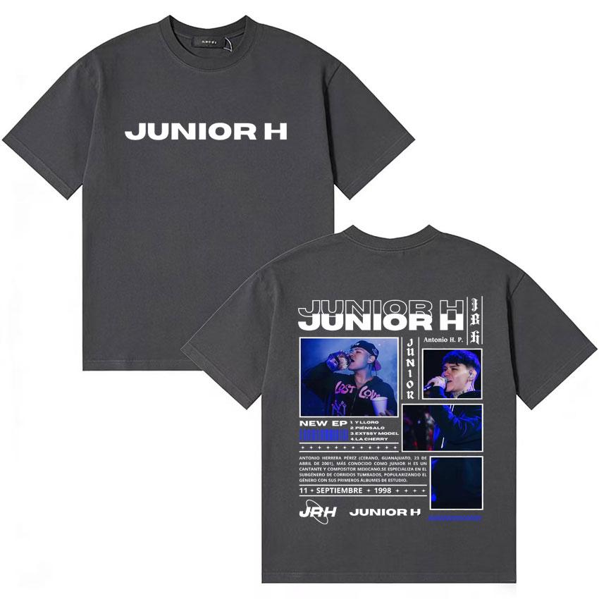Streetwear Rapper Junior H New Album Tour T Shirt Unisex Women Short Sleeve Gothic Double Sided Print Hip Hop Casual Y2K Tee Unisex