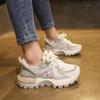 2024 Autumn Women's Fashionable Thick-soled Sneakers Lace-up Casual Mesh Breathable Low-top Shoes