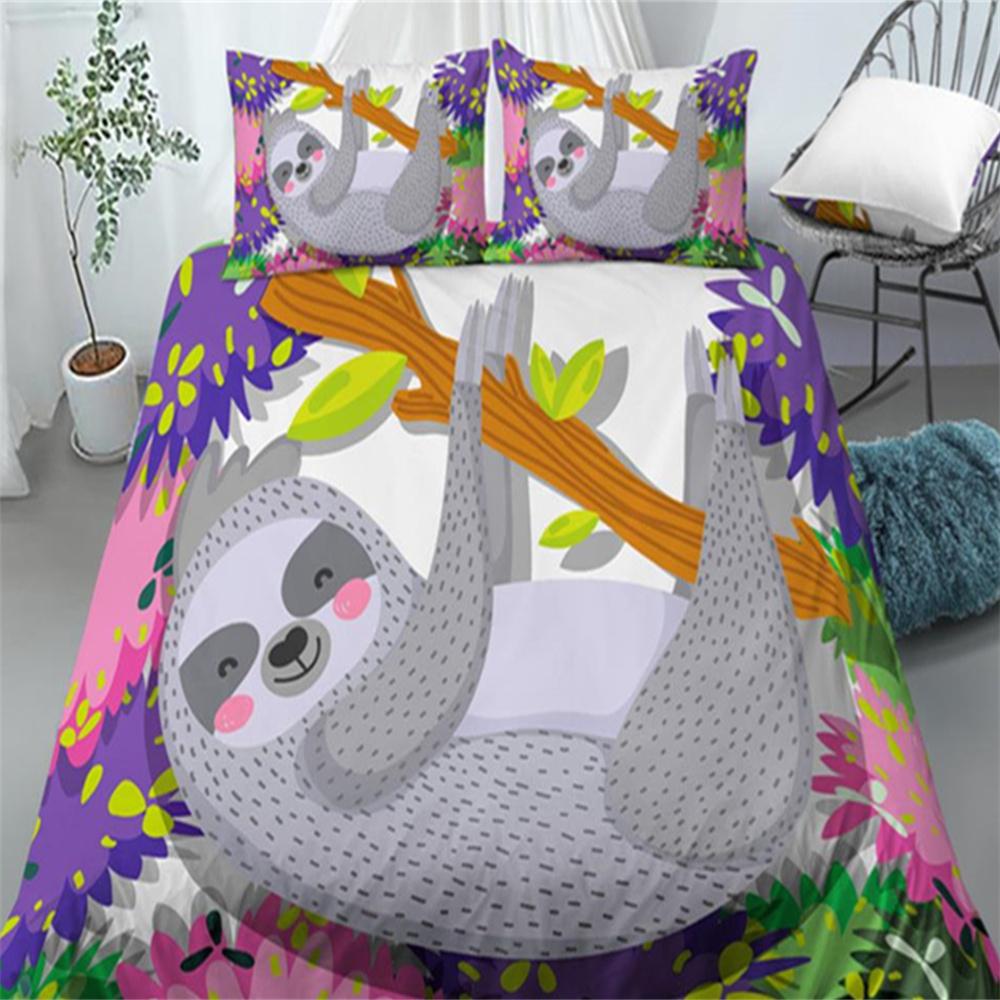 Luxury 3D Sloth Print 2/3Pcs Comfortable Duvet Cover Set PillowCase Home Living Bedding Sets EU/US/AU Size