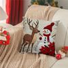 Linen Throw Cushion Cover Elk Santa Claus Snowman Xmas Tree Pillow Case  Living Room