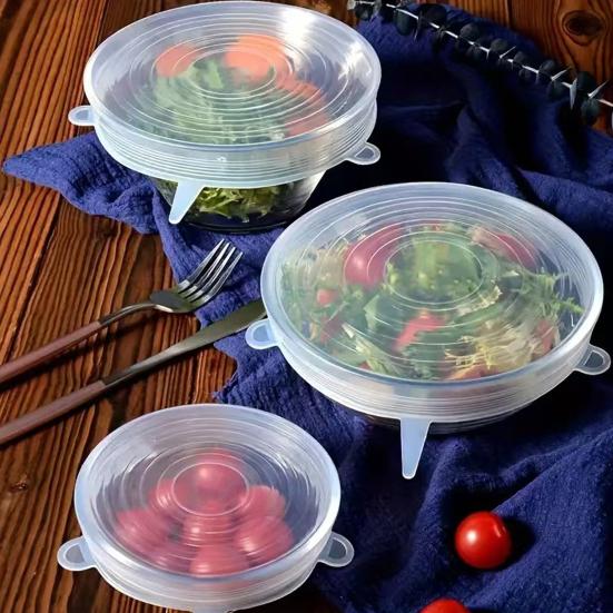 6Pcs Silicone Stretchable Lids Reusable Food Covers Leakproof Bowl Caps Universal Flexible Lid for Bowls Cups Fruits