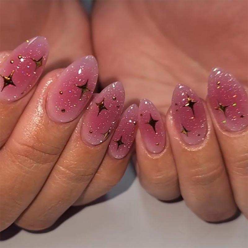 24Pcs Nude Beige Milkey White Long Stiletto Pess on Acrylic Nails Glossy False Nails Tips with Glue Finished Wearable Manicure