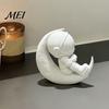Crescent Moon Astronaut Statue 3D Printed Figurine, Sitting on Spaceman Modern Figurine Statue, Desktop Decoration for Home Office Bookshelf PLA