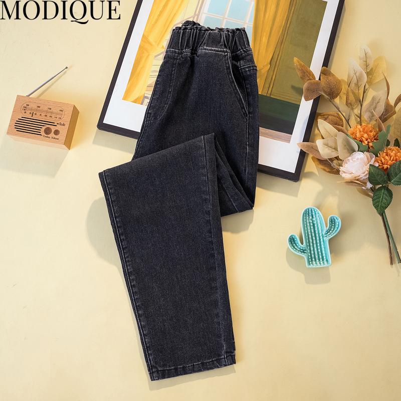 MODIQUE Autumn Plus Size New Women Basics Elastic Waist Harem Loose Pants Lady Casual Long Denim Jeans Full Length Female Trousers