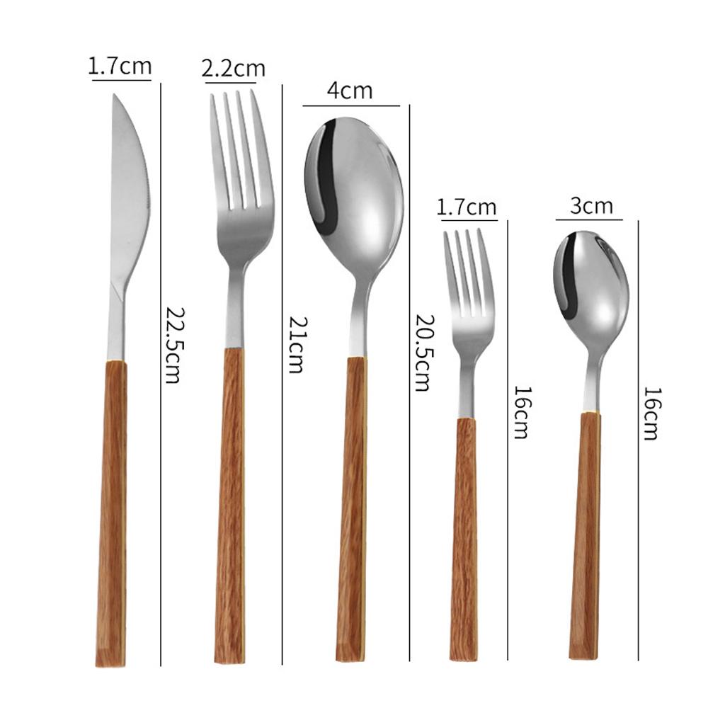 16/24/30Pcs Stainless Steel Imitation Wooden Handle Cutlery Set Silver Dinnerware Knife Spoon Fork Tableware Set