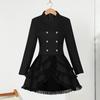 Women Double Breasted Victorian Steampunk Blazer Coat Gothic Tuxedo Tailcoat Jacket with Lace Hem Halloween Wedding Uniform Costume