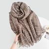 Премиальный клетчатый простой шарф с бахромой женский осенне-зимний теплый платок модный шарф из имитации кашемира
