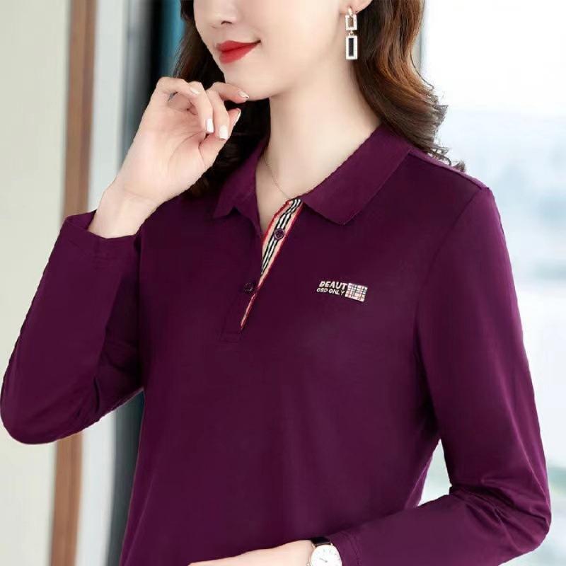 Футболка с длинным рукавом и воротником-поло, женская, новый стиль, весна-осень, спортивная, свободная, с большим лацканом, женская, базовая рубашка