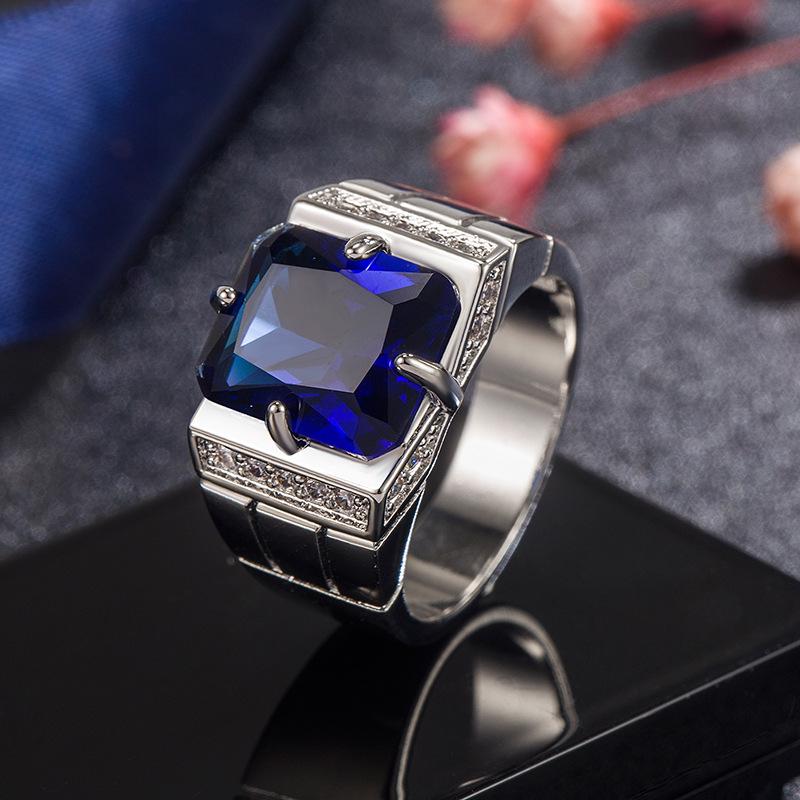 Men's Rhinestone Emerald and Sapphire Ring - European/American Style, Multi-Color Domineering Design Jewelry