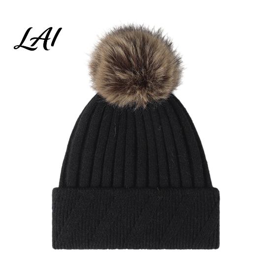 Machine Washable Winter Caps Knitted Hat for Women Cold Weather Fleece Lined with Pom Thermal Beanies Pom Chunky Snow Hat Soft Ribbed Knit