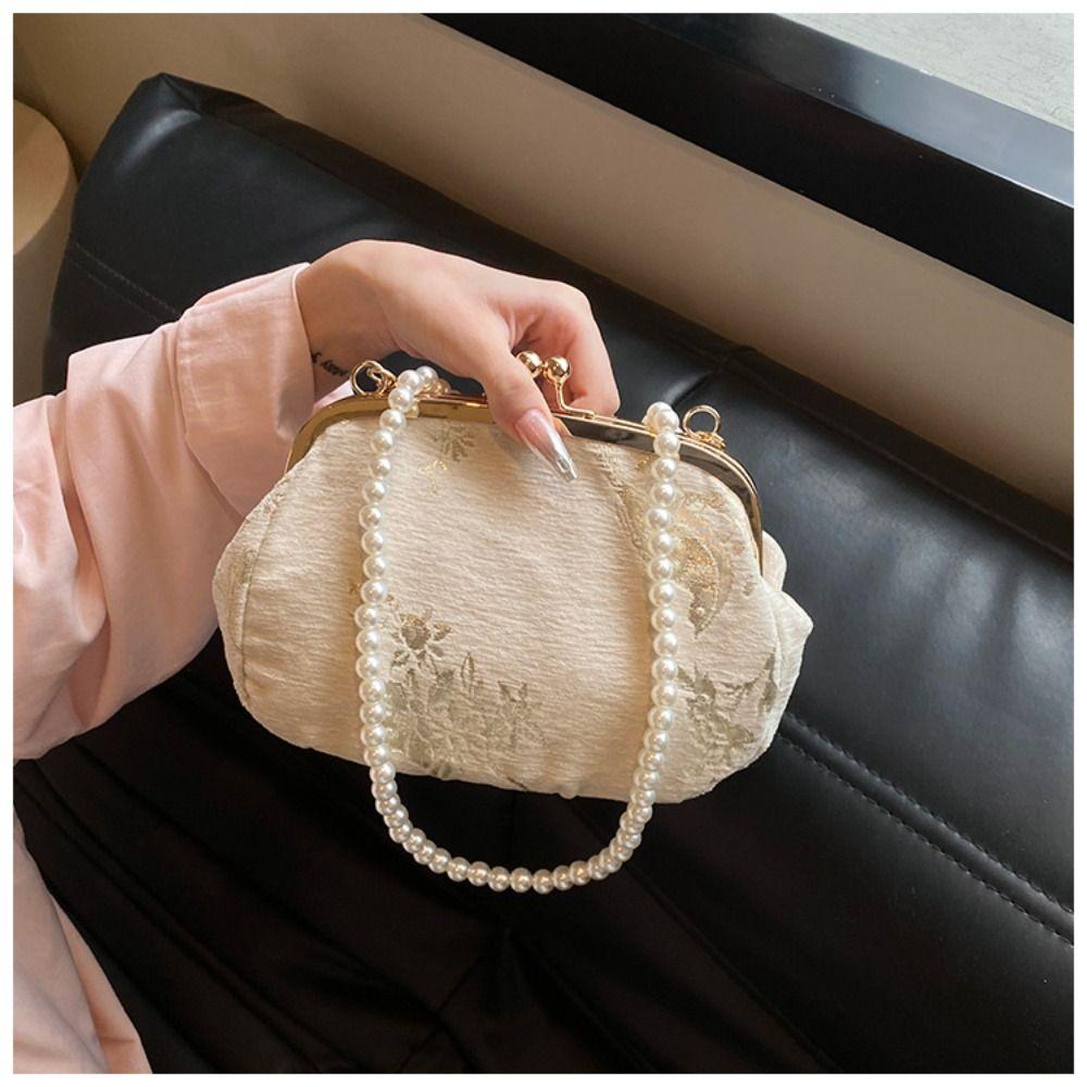 Холщовая сумка-ханфу с вышивкой, сумка-чеонсам на жемчужной цепочке, портативная сумка в китайском стиле, вечерняя