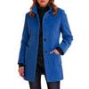 Ladies' Casual And Fashionable Solid Color Button Up Collar Woolen Coat