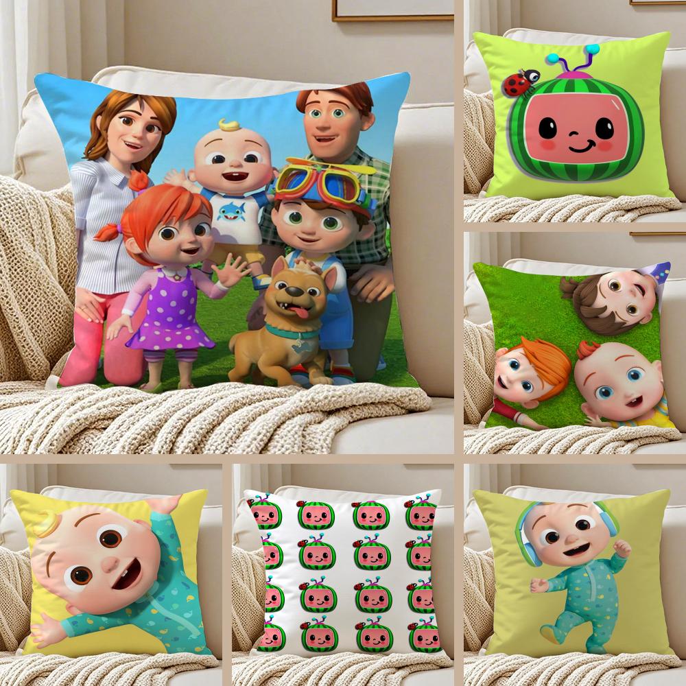 Cute American Children Cartoon CCocomelon Cushion Cover Pillowcase Antidustmite Invisible Zipper Short Plush Sofa Cushion