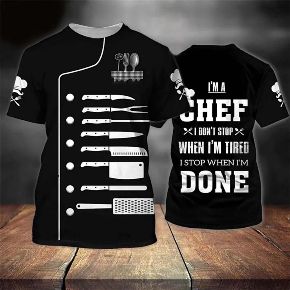 Мужская футболка Винтажная футболка Летняя одежда Персонализированное имя шеф-повара 3D Ресторан Принт Топы Уличный повседневный спортивный свободный пуловер