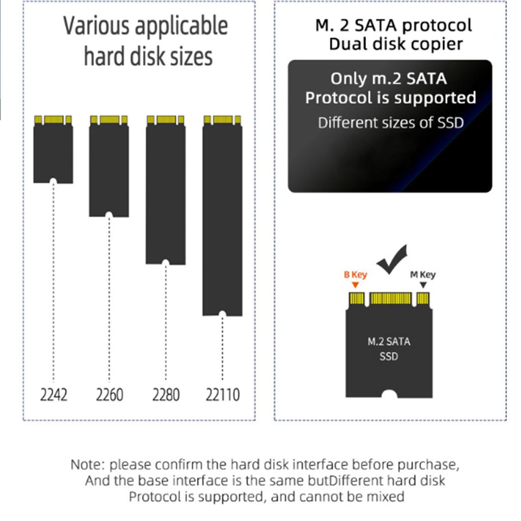 Док-станция SATA Дубликатор SSD M.2 SATA+SATA Корпус для твердотельного накопителя