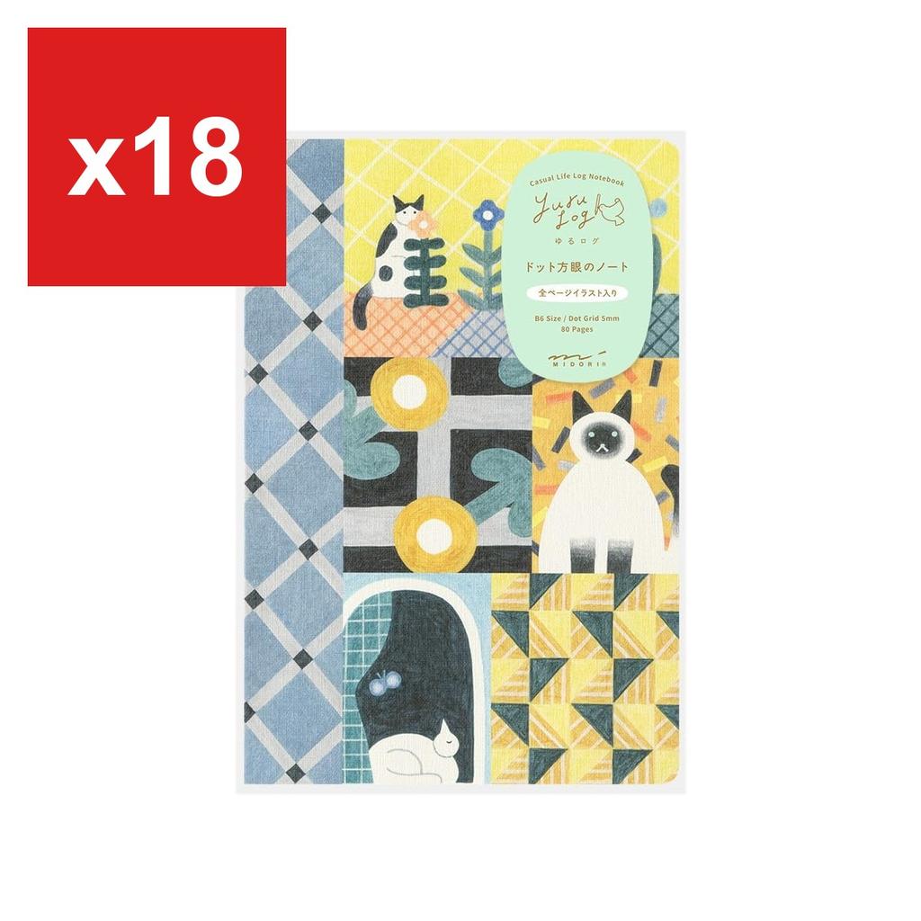 MIDORI Yuru-Log Casual Notebook, B6 - Cat Pattern