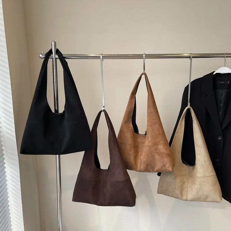 Большая вместительная сумка через плечо из замши для женщин, универсальные сумки через плечо, высокое качество, базовый стиль, повседневный