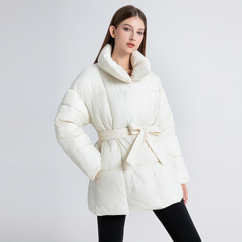 Winter New Cotton-padded Clothes, Stand-up Collar Belt, Thin Women's Loose and Versatile Cotton-padded Jacket