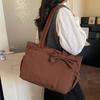 Korean Style Cotton Padded Shoulder Bag Solid Color Nylon Handbag Temperament Bow Tote Bag  Daily