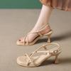 Мода 2025 Лето Новые Простые Сандалии с Квадратным Носком, Толстым Каблуком и Тонким Ремешком для Женщин, Сандалии с Прямым Носком и Открытым Носком для Женщин