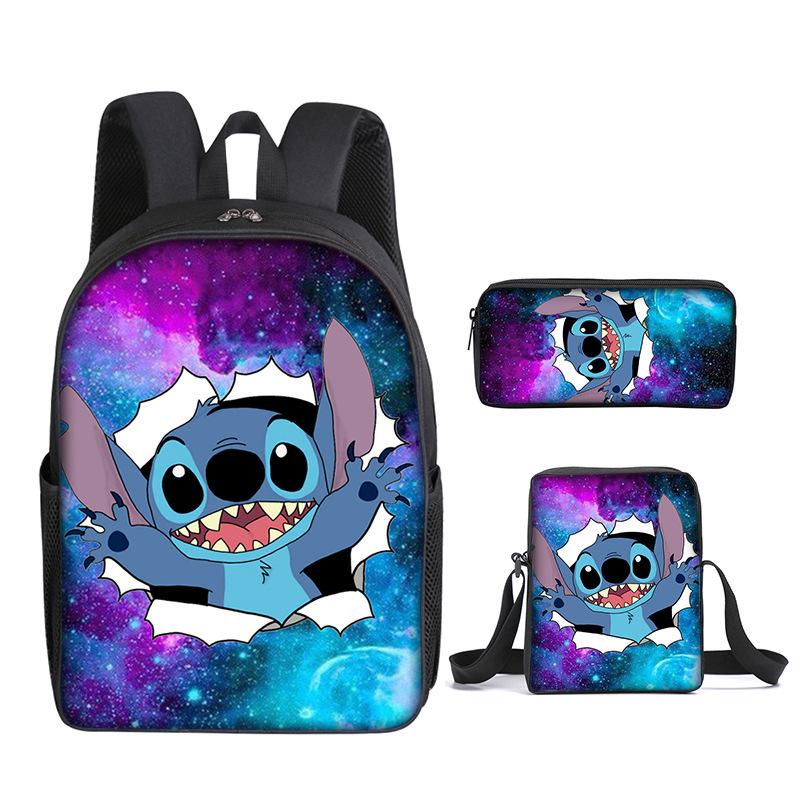 Новый рюкзак Стич, Набор из трех предметов со Стичем, Рюкзак с принтом мультфильма для начальной школы, Сумка через плечо, Набор пеналов