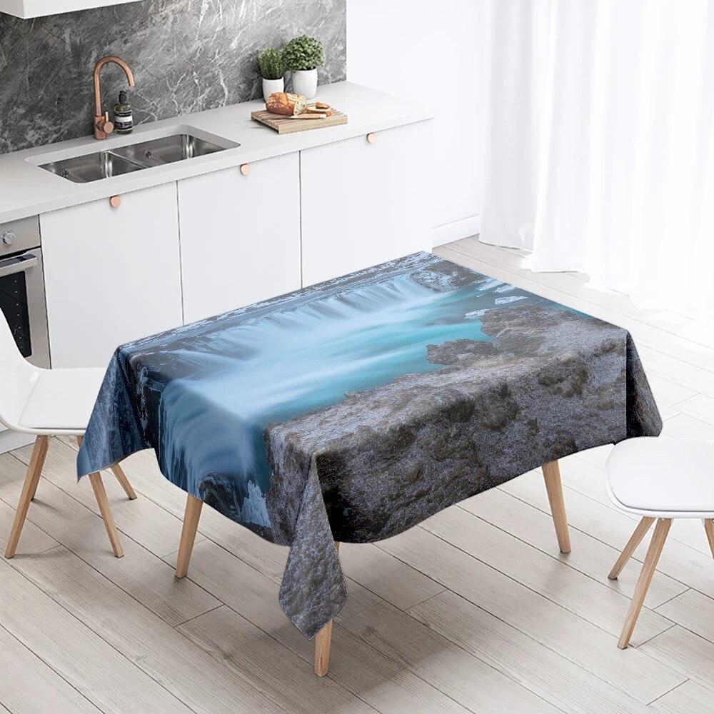 Скатерть с водопадом, природный пейзаж, защита от пятен, водонепроницаемая, прямоугольная, кухонный, обеденный стол, домашний декор