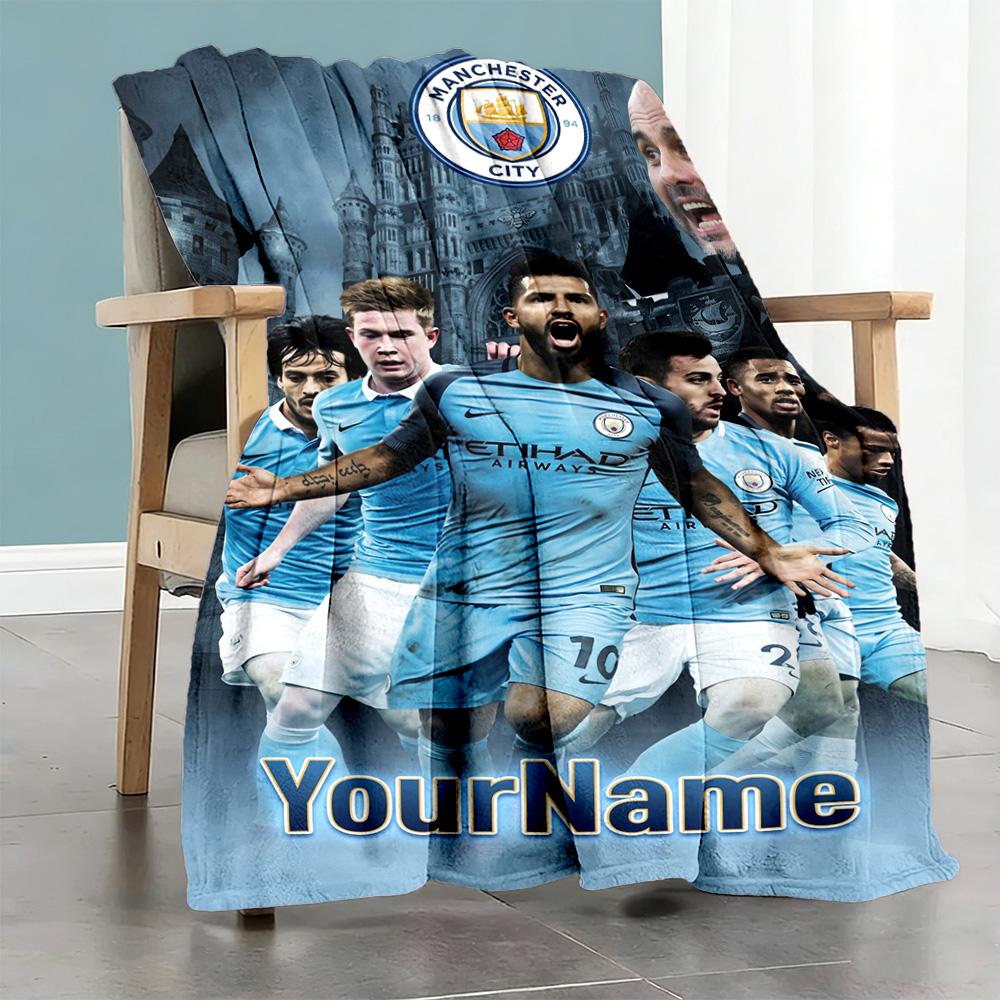 Manchester City Customize Text Blanket Lightweight Personalized Blanket Soft & Cozy Great for Chair Couch Living Room Office Chair