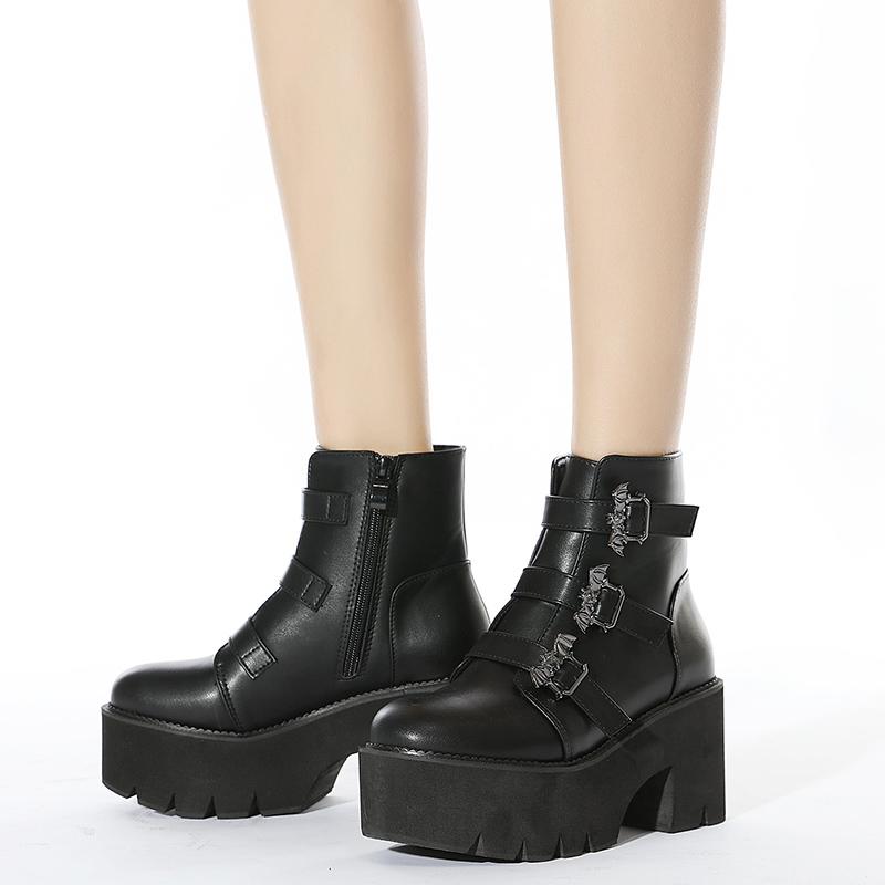 Сапоги Demonia с металлическим украшением, женские ботинки на платформе, черный готический ремень с пряжкой на щиколотке, женские короткие сапоги размера плюс