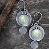 Boho Vintage Big Round Blue Moonstone Dangle Earrings For Women Retro Tribal Antique Silver Color Disc Circle Hook Earrings