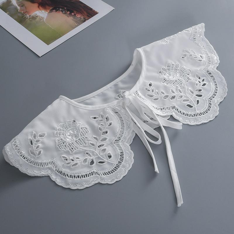Fashion Women Girls Lolita Doll Shawl Fake Collar Embroidery Necklace Lapel Blouse Shoulder Wrap Short Capelet False Collar