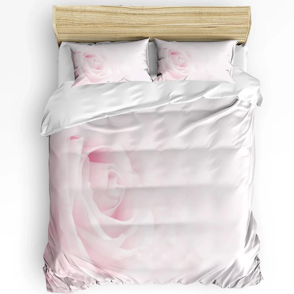 Pink Rose Flower Bouquet White Bedding Collection 3Pcs Duvet Cover Pillowcase Kids Adult Quilt Cover Double Bed Collection Home Textile