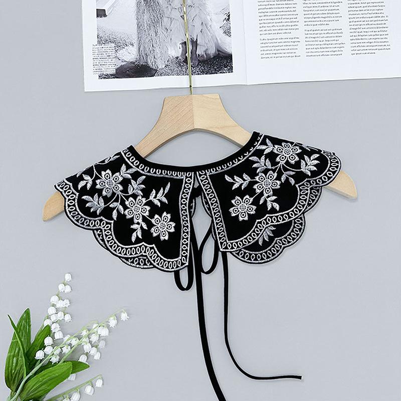 Women Girls Lace Fake Collar Shoulder Wrap Detachable Mesh Embroidery Floral Lace Shawl Wrap Cape Half Shirt Collar