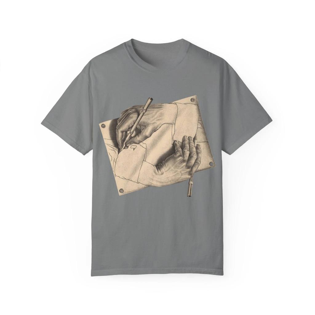 Графическая футболка MC Escher Рисующие руки Подарок художнику Футболка Comfort Colors Ретро уличная одежда Футболка мужская с коротким рукавом и круглым вырезом