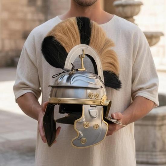 Roman Centurion Helmet with Plume, Steel Roman Officer Helmet Gladiator Armor, LARP, Cosplay,