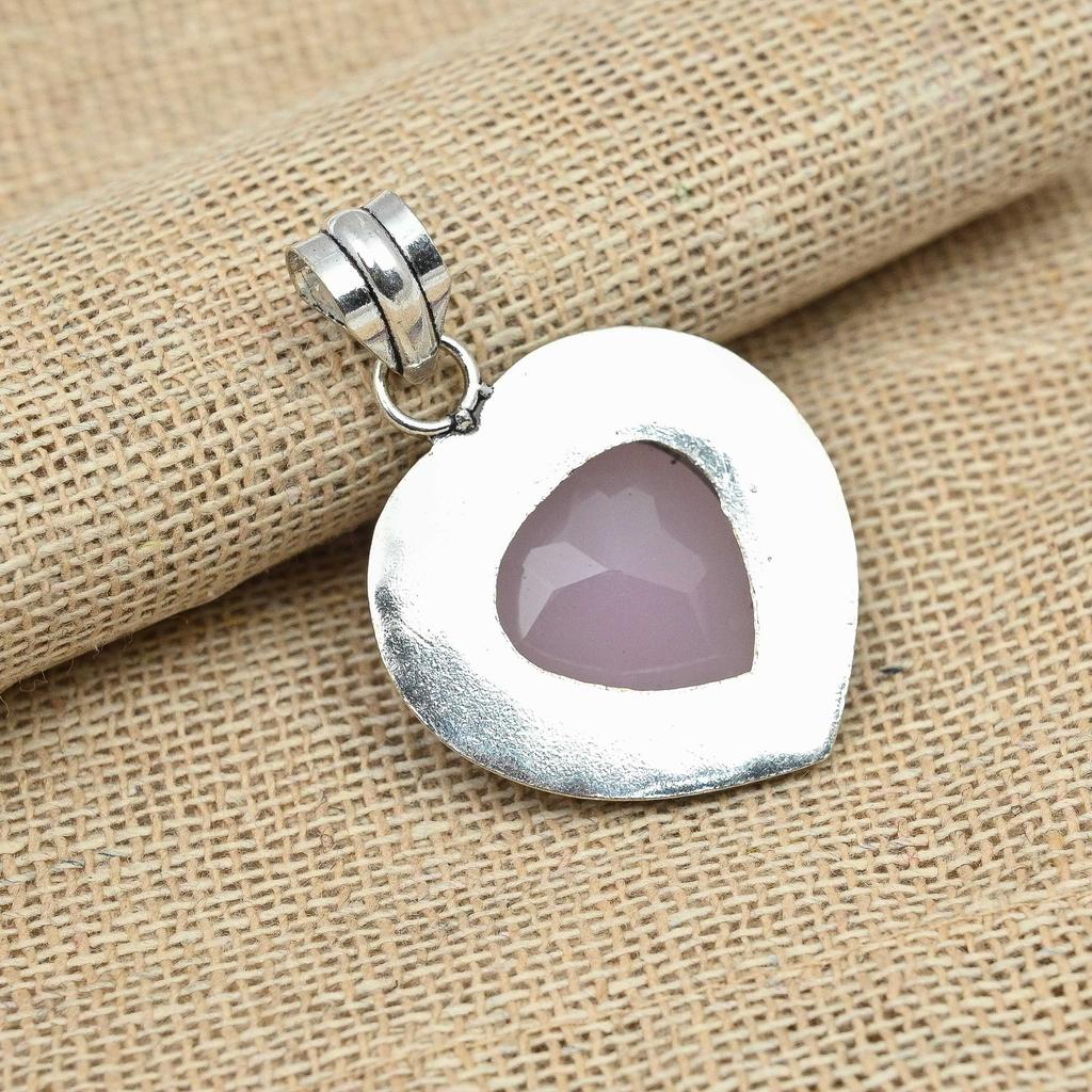 Розовый халцедоновый драгоценный камень ручной работы 925 твердых серебряных ювелирных изделий дизайнерский кулон для нее