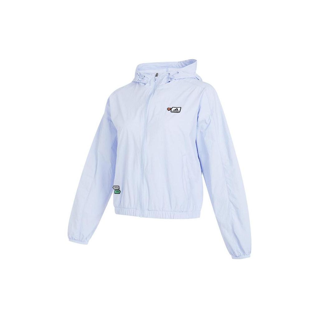Adidas Graphic Woven Jacket With Pure Color Logo And Casual Hood Women Jacket Light-Pink Blue HY2858