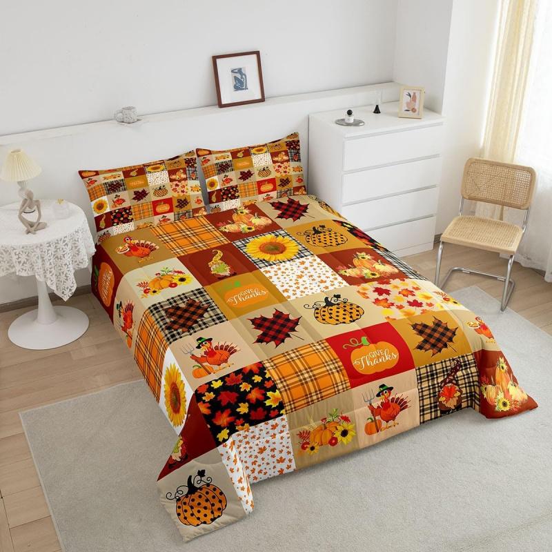 Осенняя тыква Кантри Фермерский дом Кленовый лист Подсолнух Комплект лоскутного одеяла День благодарения Индейка Мальчик Девочка Украшение комнаты для взрослых