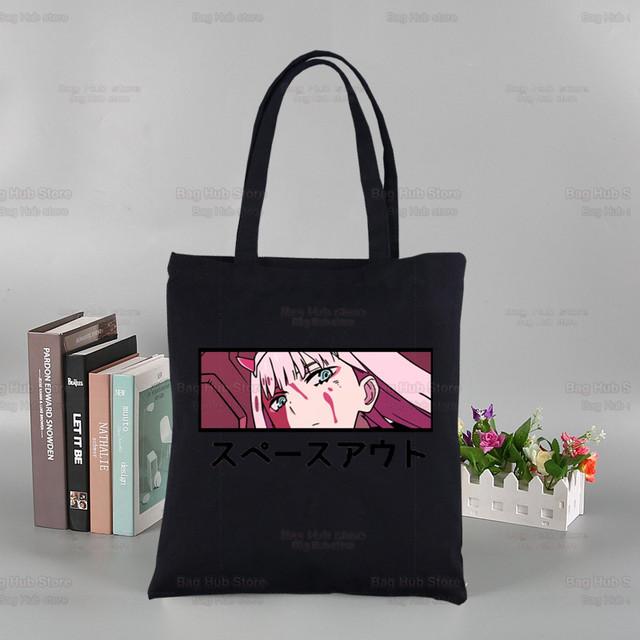 ZERO TWO аниме черные женские сумки холст Darling in the Franxx Tote сумки для покупок многоразовая сумка для покупок эко складная