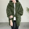 Женское толстое пальто для осени и зимы, теплая однотонная флисовая куртка средней длины с карманами, свободное пальто с капюшоном на молнии для повседневной носки