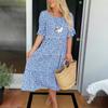 Fashion Womens Round Neck Printed Short Sleeve A-Line Dress Elegant Commute Mid-Length