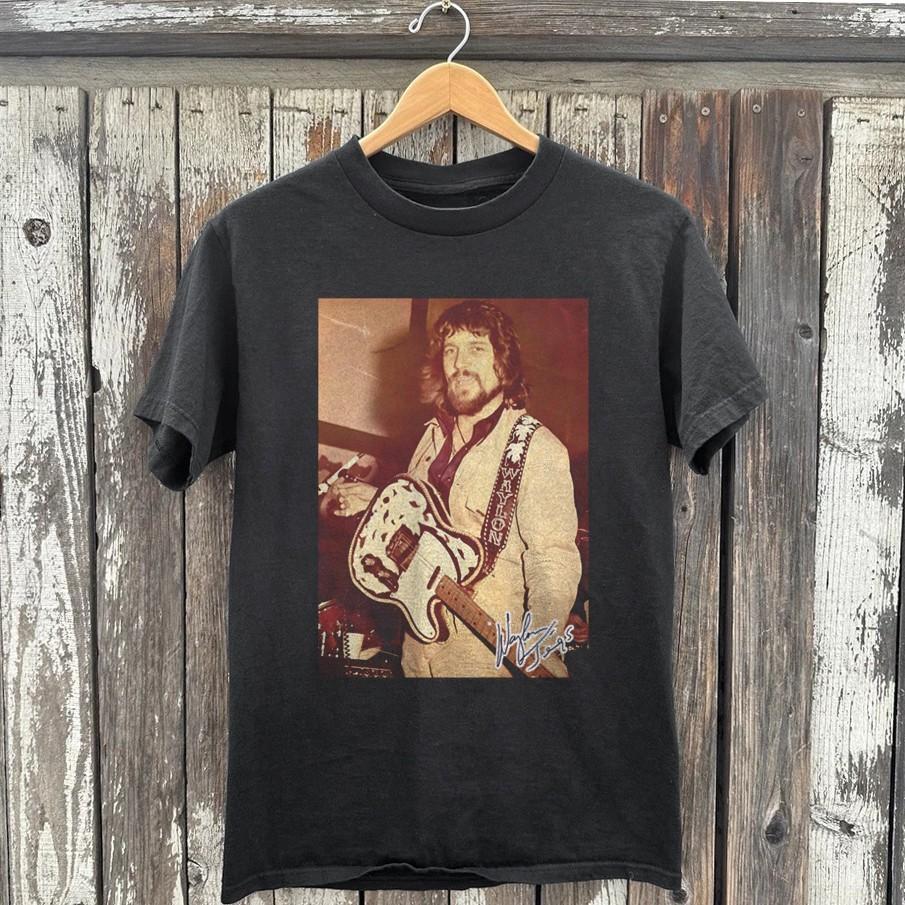 New! Waylon Jennings Guitarist Photo Unisex Black Cotton T-Shirt
