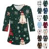 Women's Casual Christmas Loose V-Neck Pocket Print Three-quarter Sleeves