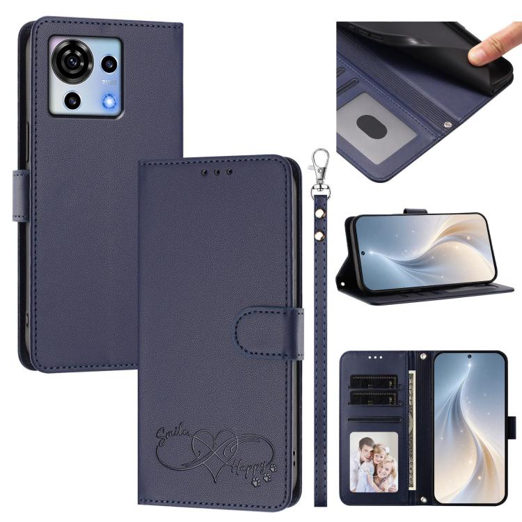 Happy Heart Pattern Magnetic Closure Vegan Leather Phone Case With Wrist Strap For ZTE Blade A56 4G