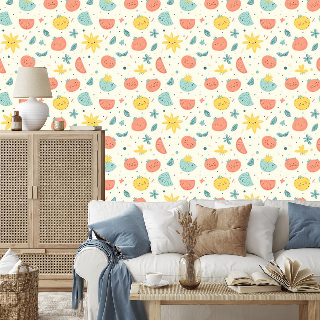 Summer wallpaper white, cream and peach for living room and bedroom 50x1000