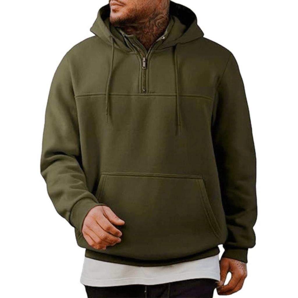 Men's Casual Loose Color Zippered Fleece Hooded Sweatshirt Sports Jacket