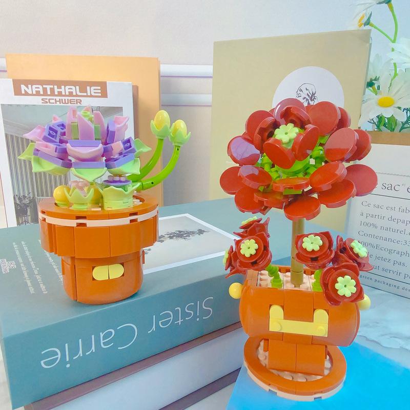 Цветочные горшки для растений, суккуленты, строительные блоки, украшения, модели, украшение для дома, букет цветов, сборные кирпичи MOC, игрушка для детей, подарок