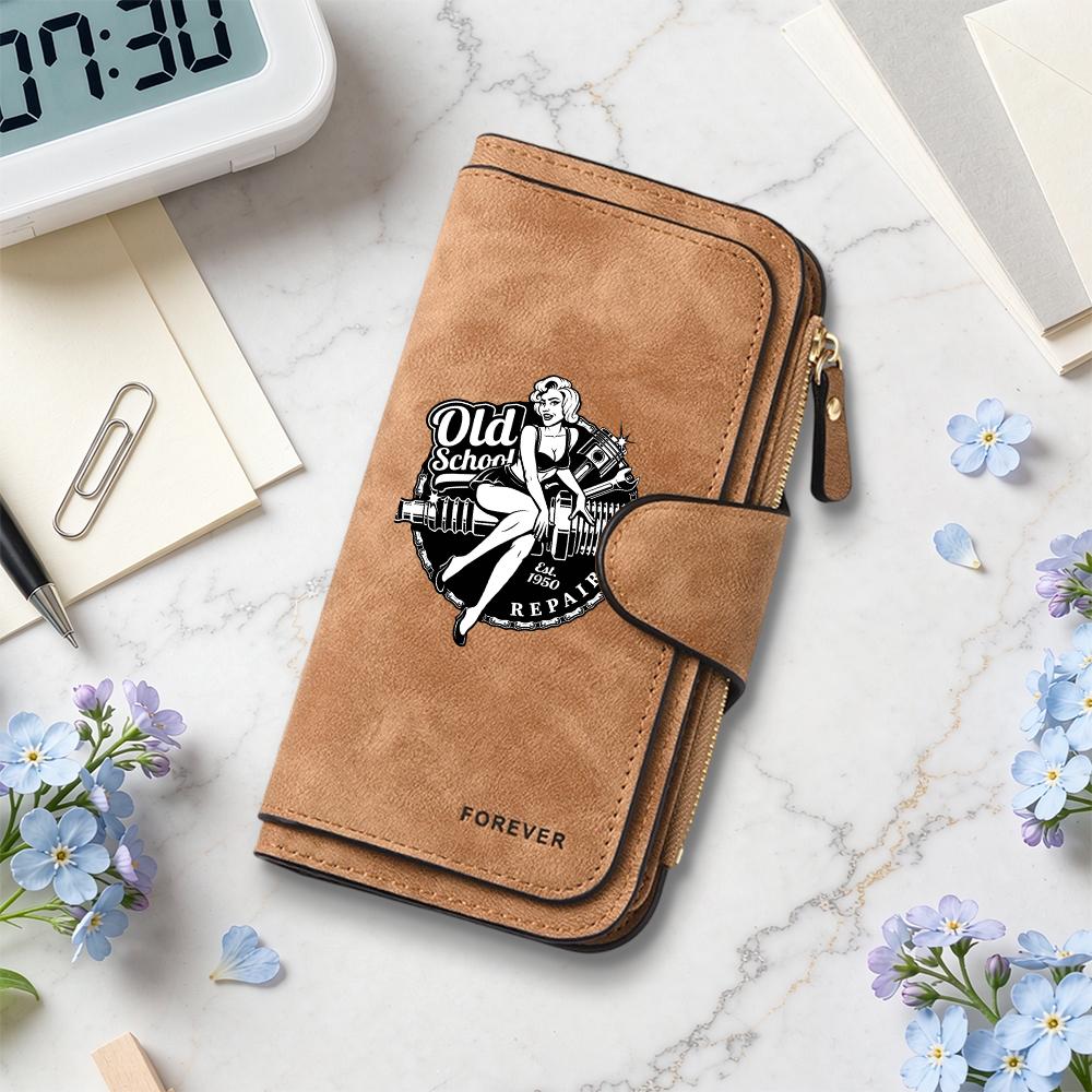 Vintage Pattern Leather Wallet Fashion Casual Portable Multi Card Slot Durable Daily Use Trendy Purse
