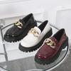 Patent Leather Chunky Loafers Women Platform Shoes Round Toe Ladies Flats Metal Chain Slip On  Handmade  Shoes Woman Flats