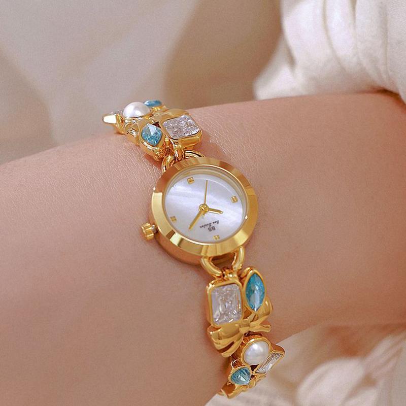 Women Bracelet Watches Top Brand Luxury For Ladies Wrist Watches Rhinestone Unique Design Elegant Watchband Gold Female Clock